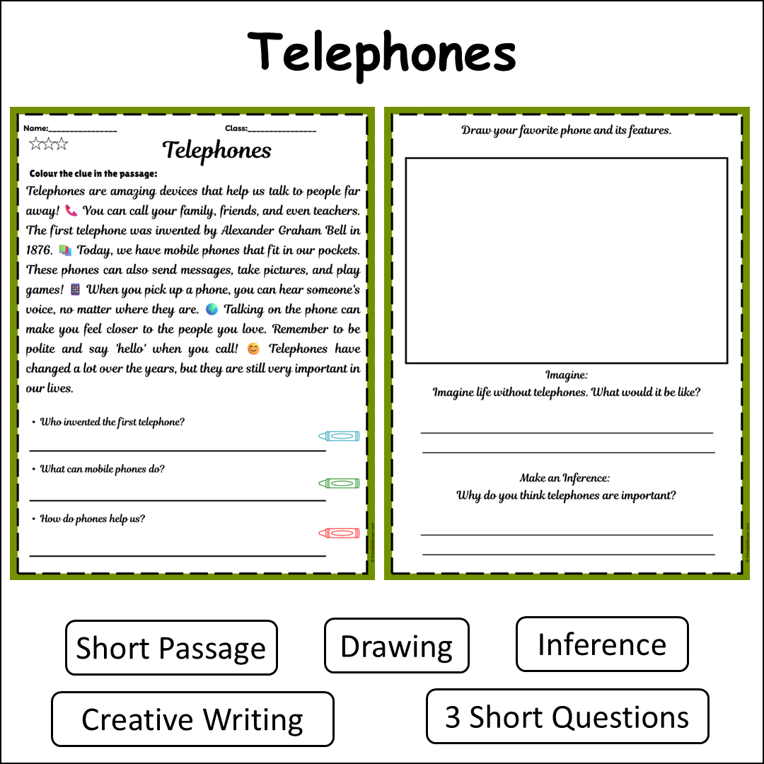 Telephones | Short Reading Comprehension Creative Worksheet