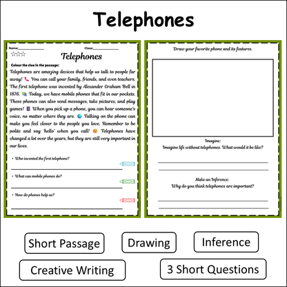 Telephones | Short Reading Comprehension Creative Worksheet