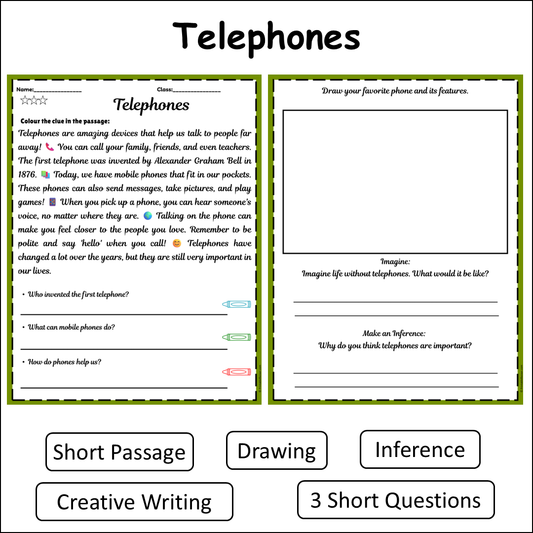 Telephones | Short Reading Comprehension Creative Worksheet