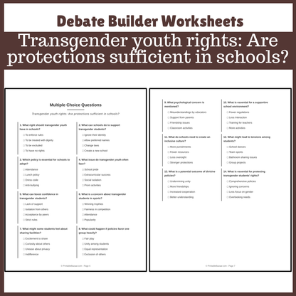 Transgender youth rights: Are protections sufficient in schools? | Favour and Against Worksheet Printable Activity