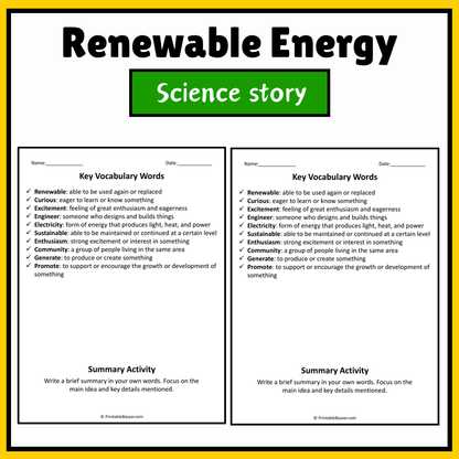 Renewable Energy | Science Story Reading Comprehension Activity