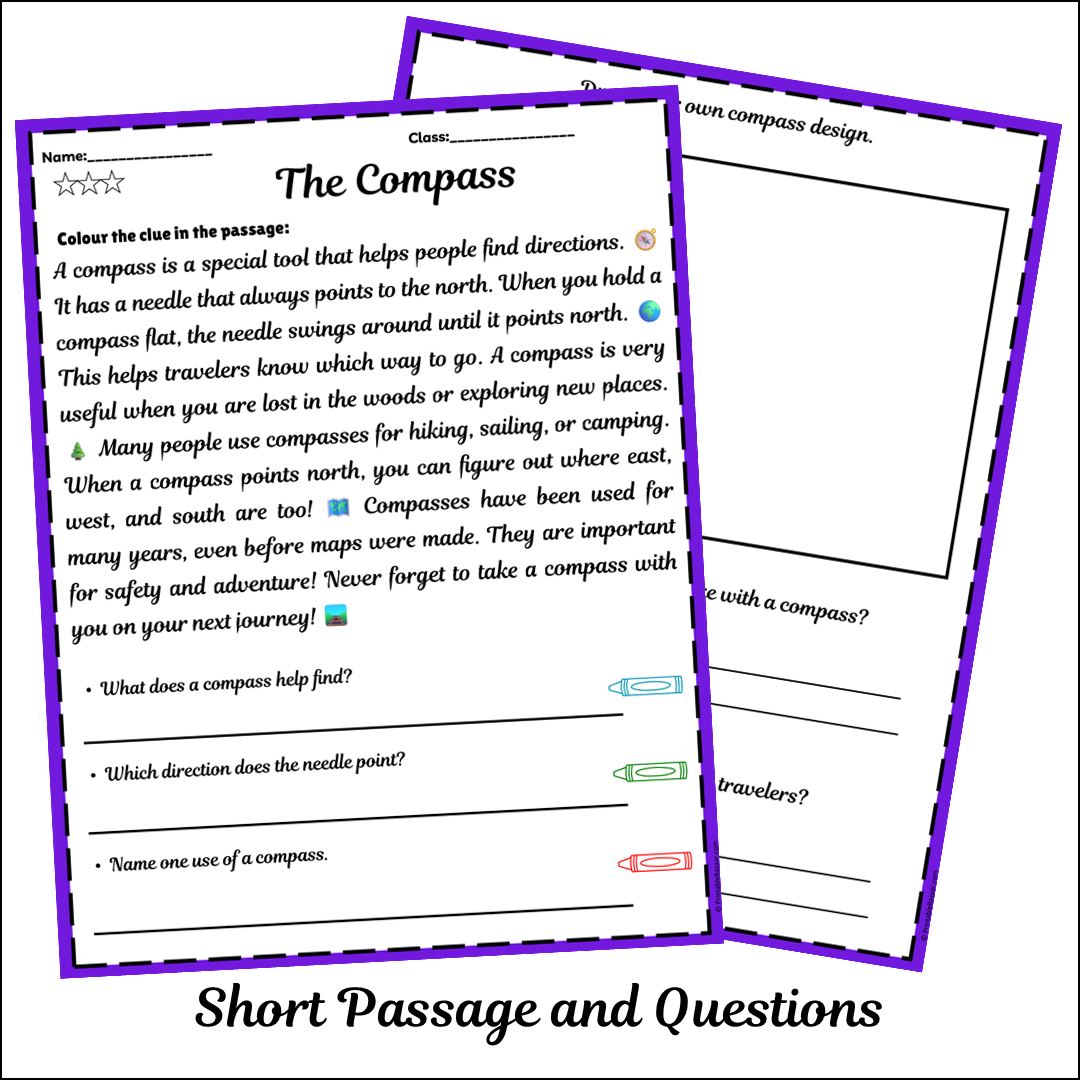 The Compass | Short Reading Comprehension Creative Worksheet