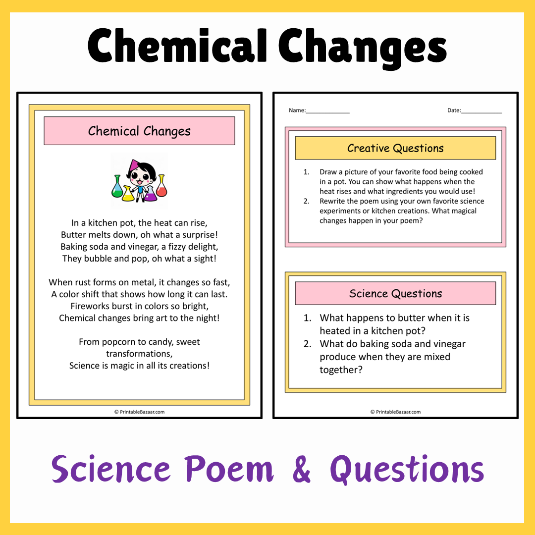 Chemical Changes | Science Poem Reading Comprehension Activity