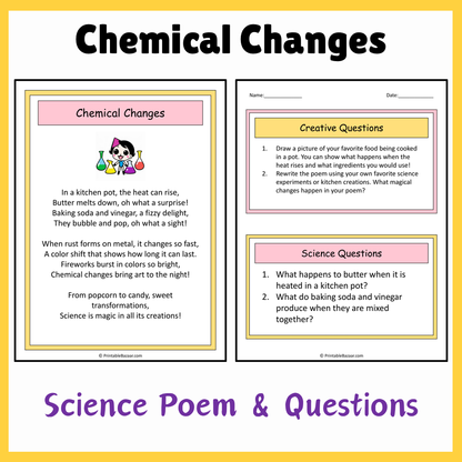 Chemical Changes | Science Poem Reading Comprehension Activity