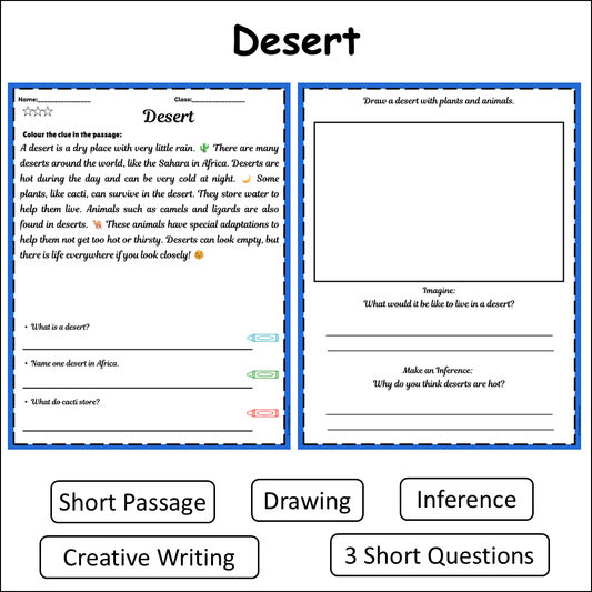 Desert | Short Reading Comprehension Creative Worksheet