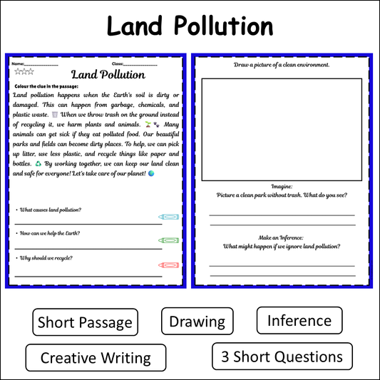 Land Pollution | Short Reading Comprehension Creative Worksheet