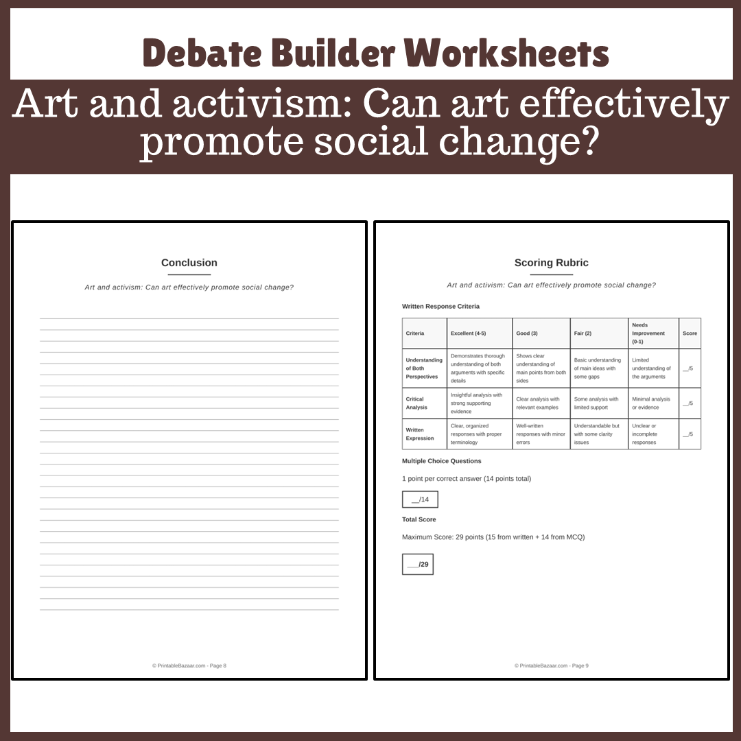 Art and activism: Can art effectively promote social change? | Favour and Against Worksheet Printable Activity