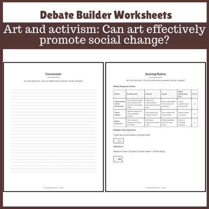 Art and activism: Can art effectively promote social change? | Favour and Against Worksheet Printable Activity