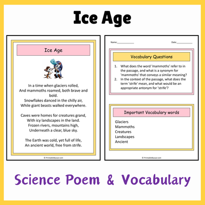 Ice Age | Science Poem Reading Comprehension Activity