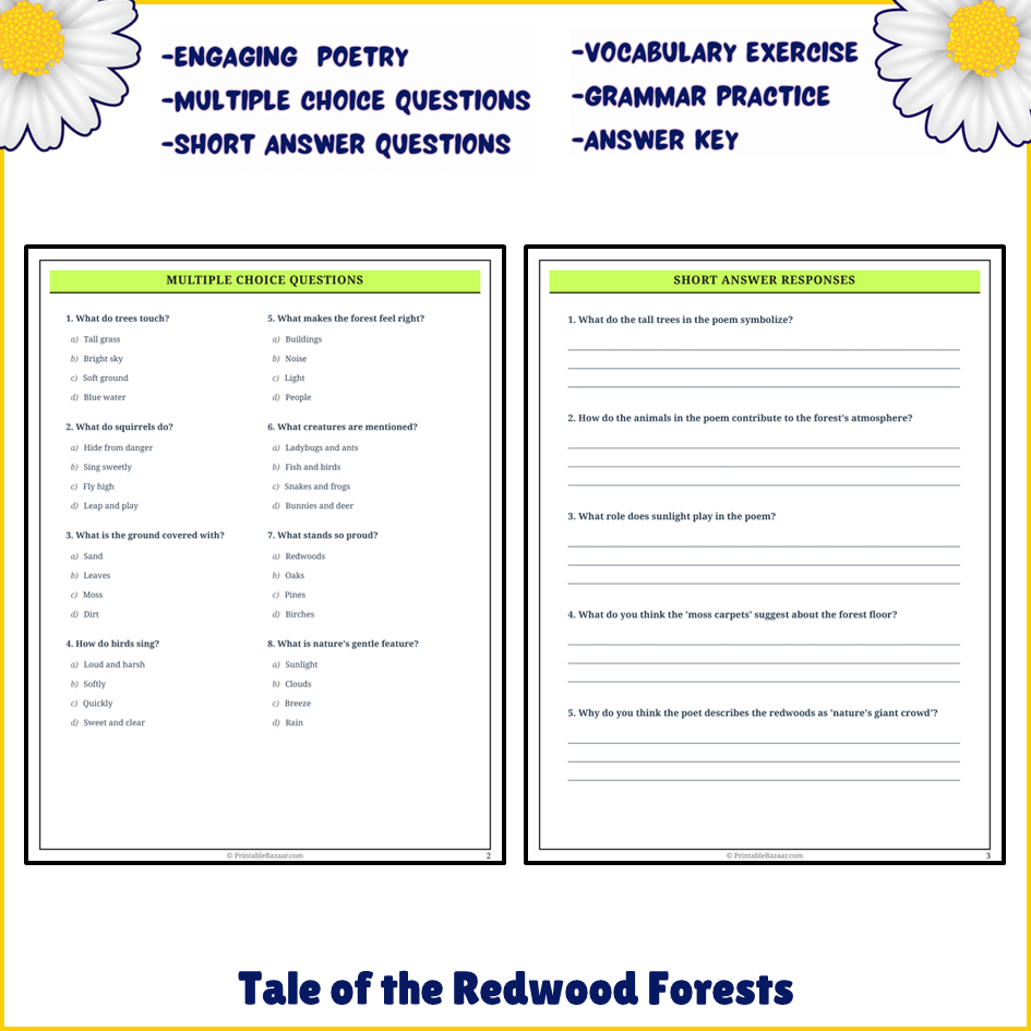 Tale of the Redwood Forests | Poem Grammar Worksheet Printable Activity