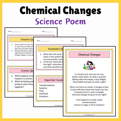 Chemical Changes | Science Poem Reading Comprehension Activity