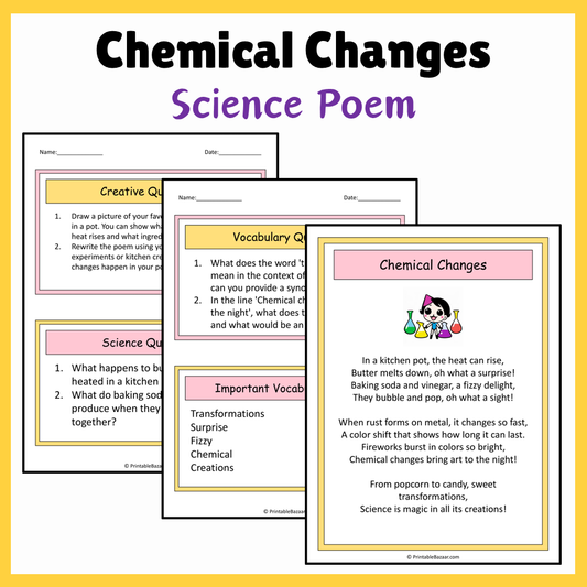 Chemical Changes | Science Poem Reading Comprehension Activity