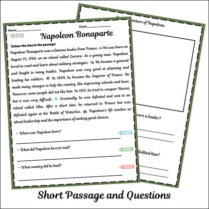 Napoleon Bonaparte | Short Reading Comprehension Creative Worksheet
