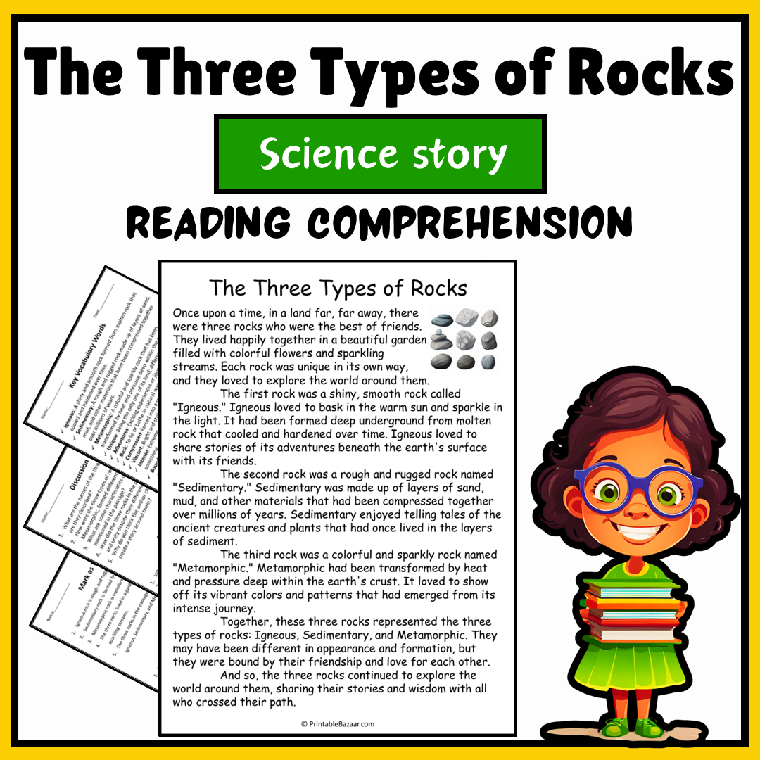 The Three Types of Rocks | Science Story Reading Comprehension Activity