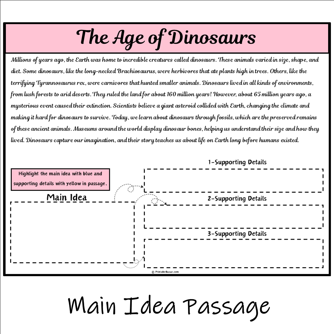 The Age of Dinosaurs | Main Idea and Supporting Details Reading Passage and Questions