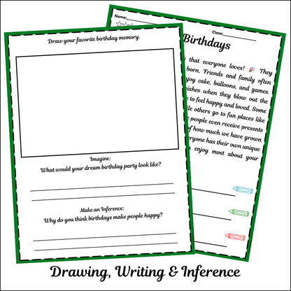 Birthdays | Short Reading Comprehension Creative Worksheet