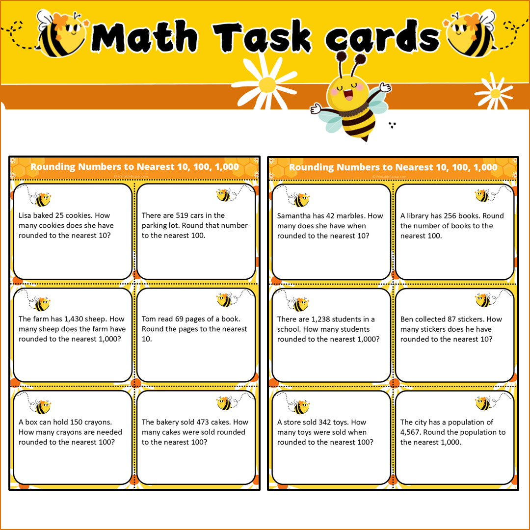 Rounding Numbers to Nearest 10, 100, 1,000 | Math Task Cards