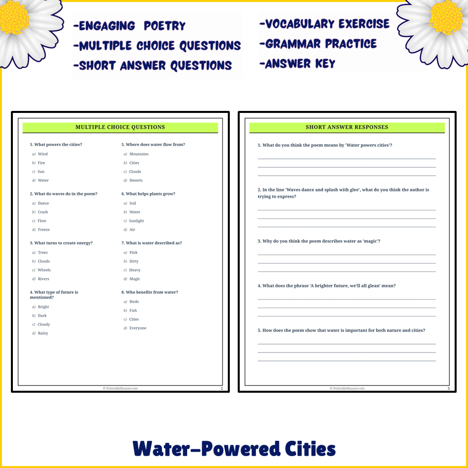 Water-Powered Cities | Poem Grammar Worksheet Printable Activity