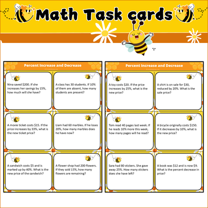 Percent Increase and Decrease | Math Task Cards