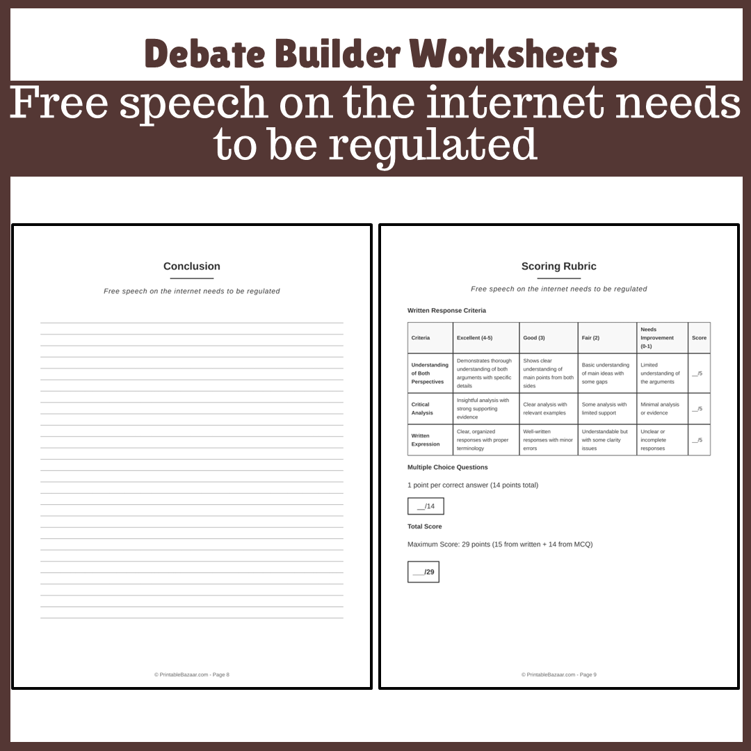 Free speech on the internet needs to be regulated | Favour and Against Worksheet Printable Activity
