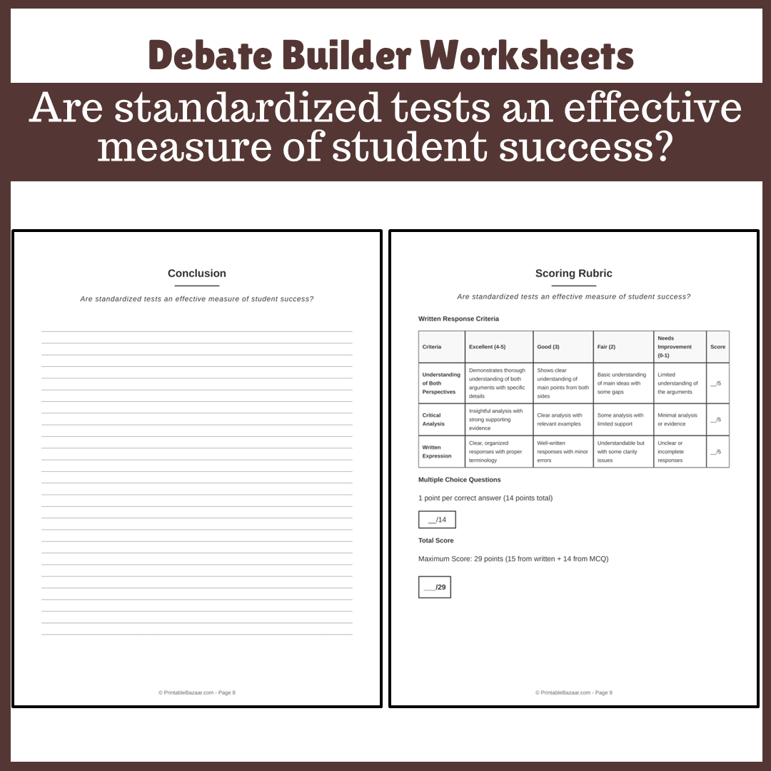Are standardized tests an effective measure of student success? | Favour and Against Worksheet Printable Activity