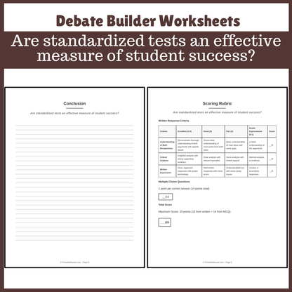 Are standardized tests an effective measure of student success? | Favour and Against Worksheet Printable Activity