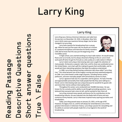 Larry King | Reading Comprehension Passage Printable Activity