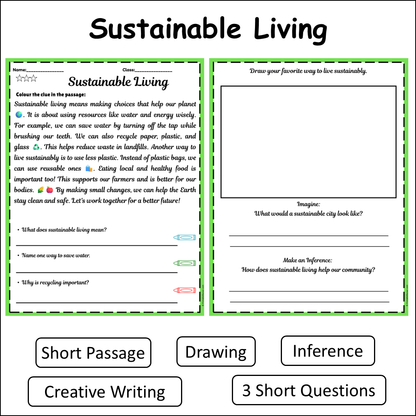 Sustainable Living | Short Reading Comprehension Creative Worksheet