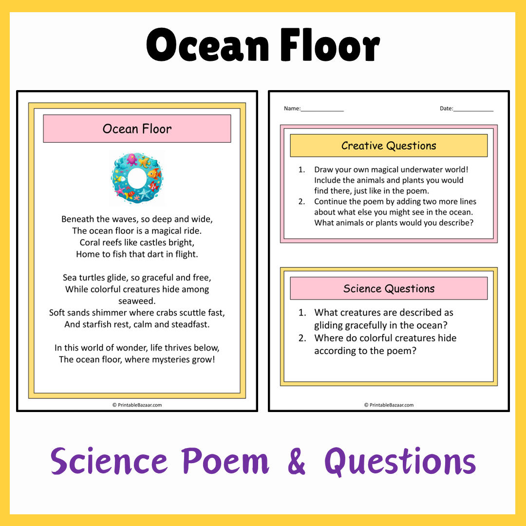 Ocean Floor | Science Poem Reading Comprehension Activity