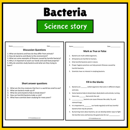 Bacteria | Science Story Reading Comprehension Activity