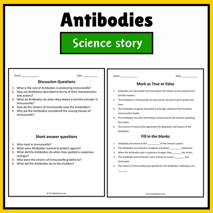 Antibodies | Science Story Reading Comprehension Activity