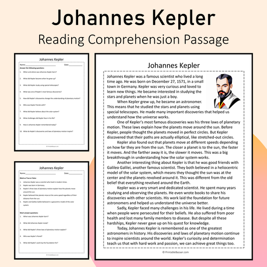 Johannes Kepler | Reading Comprehension Passage Printable Activity