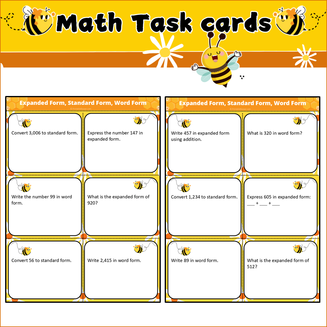 Expanded Form, Standard Form, Word Form | Math Task Cards