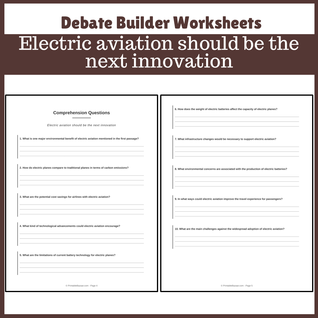 Electric aviation should be the next innovation | Favour and Against Worksheet Printable Activity