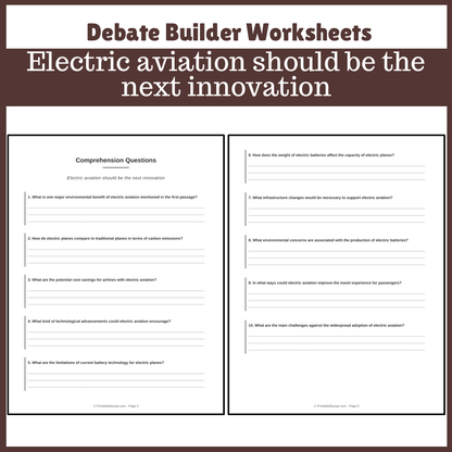 Electric aviation should be the next innovation | Favour and Against Worksheet Printable Activity