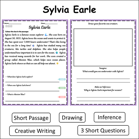 Sylvia Earle | Short Reading Comprehension Creative Worksheet