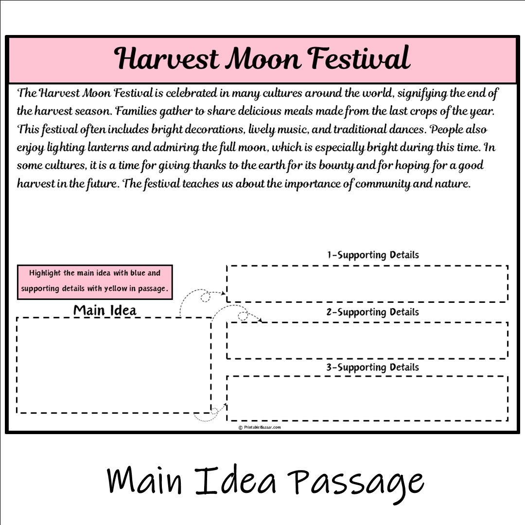 Harvest Moon Festival | Main Idea and Supporting Details Reading Passage and Questions