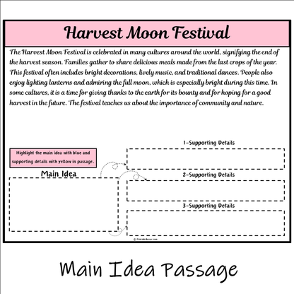 Harvest Moon Festival | Main Idea and Supporting Details Reading Passage and Questions