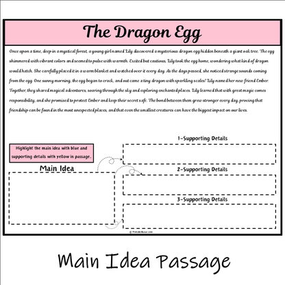 The Dragon Egg | Main Idea and Supporting Details Reading Passage and Questions