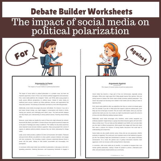 The impact of social media on political polarization | Favour and Against Worksheet Printable Activity