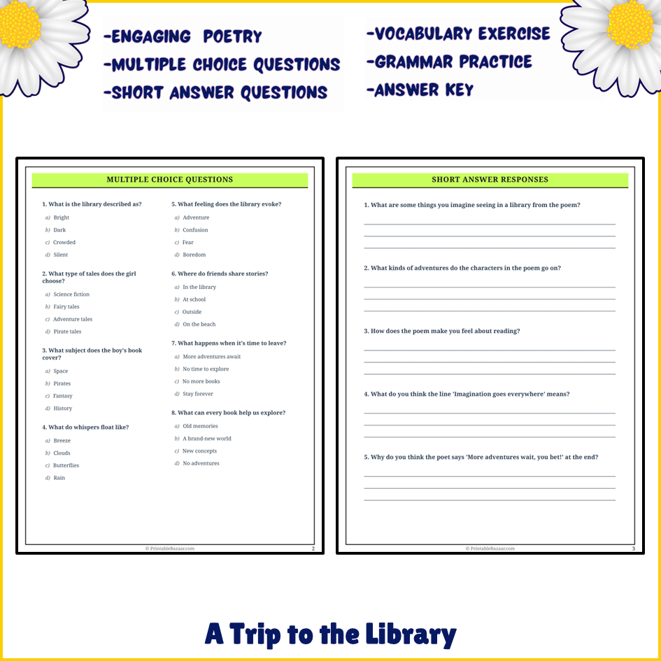 A Trip to the Library | Poem Grammar Worksheet Printable Activity