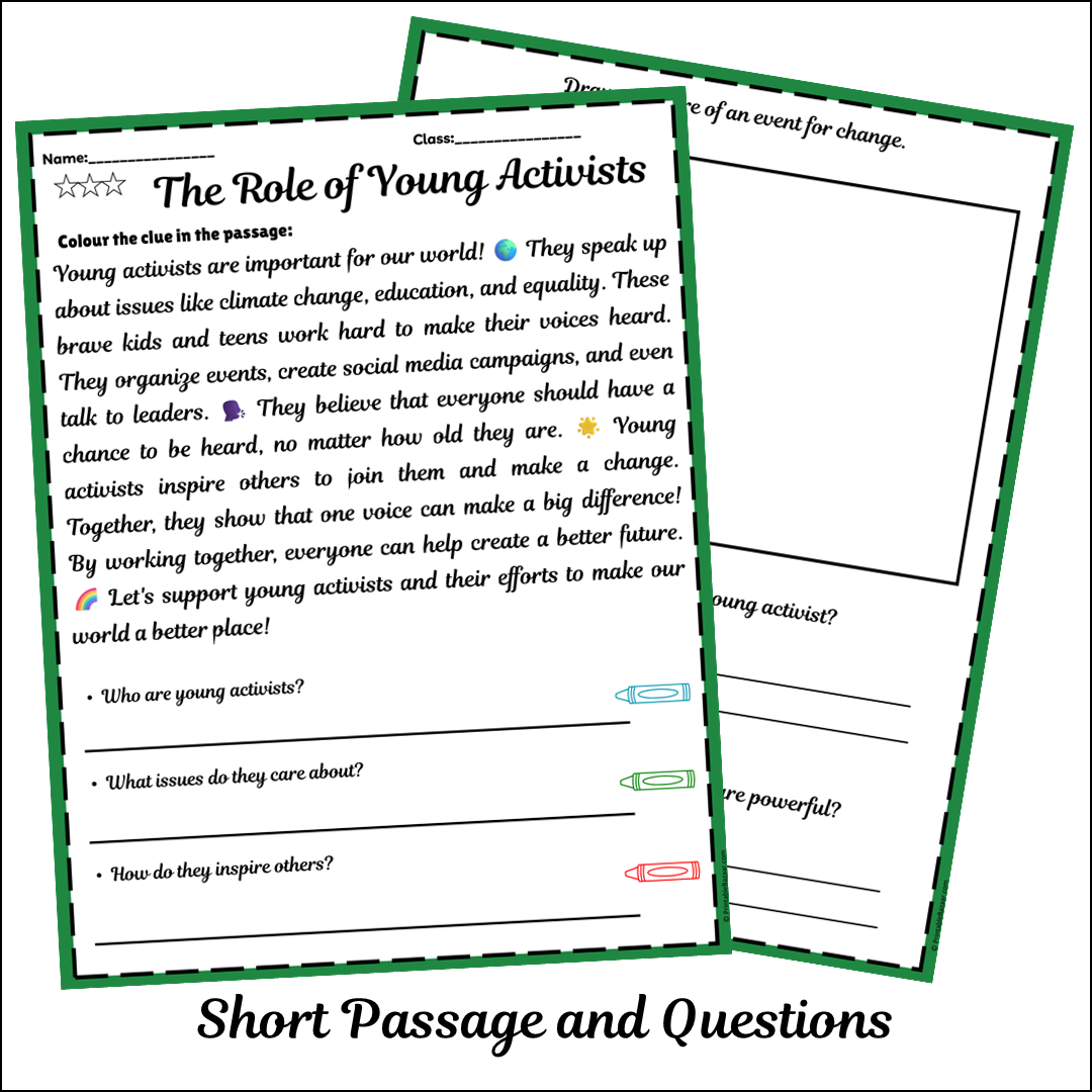 The Role of Young Activists | Short Reading Comprehension Creative Worksheet