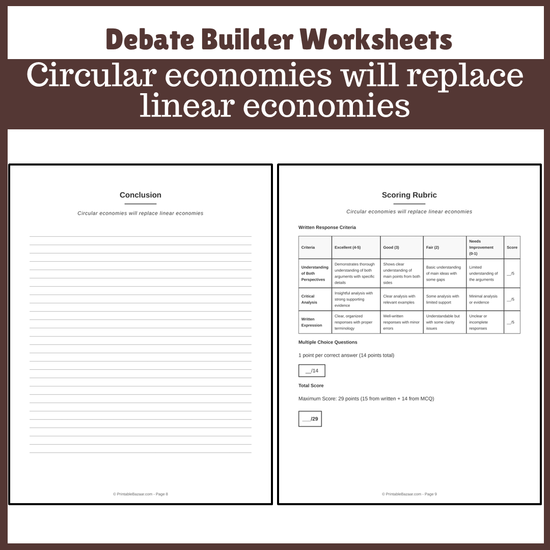 Circular economies will replace linear economies | Favour and Against Worksheet Printable Activity