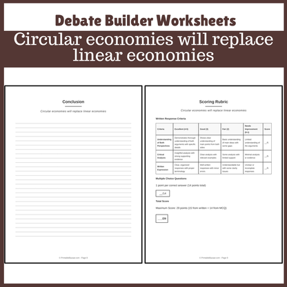 Circular economies will replace linear economies | Favour and Against Worksheet Printable Activity
