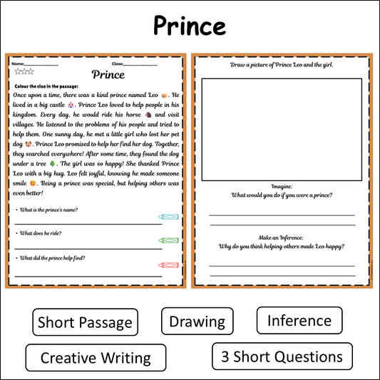 Prince | Short Reading Comprehension Creative Worksheet
