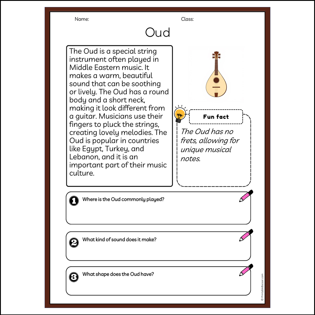 Oud | Reading Passage Comprehension Questions Writing Facts Worksheet