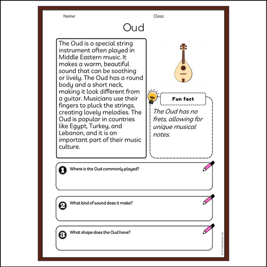 Oud | Reading Passage Comprehension Questions Writing Facts Worksheet