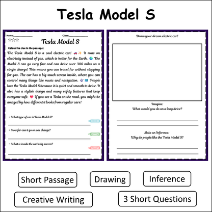 Tesla Model S | Short Reading Comprehension Creative Worksheet