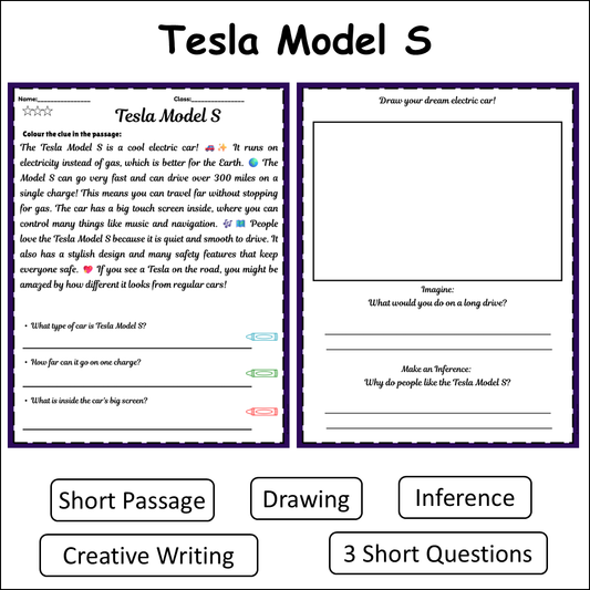 Tesla Model S | Short Reading Comprehension Creative Worksheet