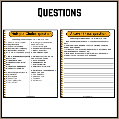 Should High School Students Get a Later Start Time? | Debate Case Study Worksheet